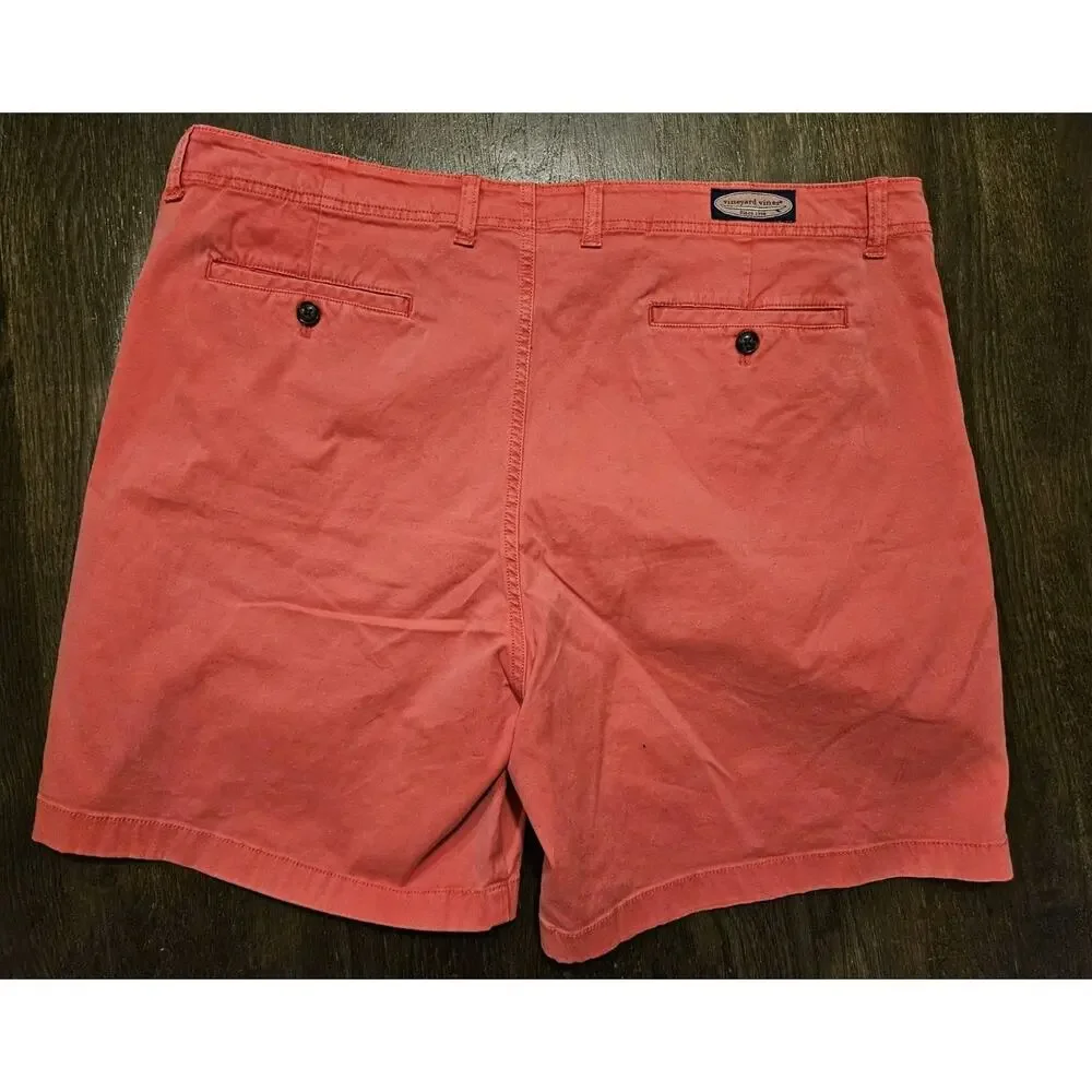 Vineyard Vines Shorts Mens 40 Pink Salmon, Solid Flat Front, Chino, Bermuda